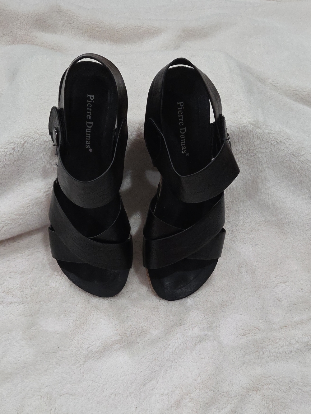 Pierre Dumas Black Crisscross Wedge Sandals